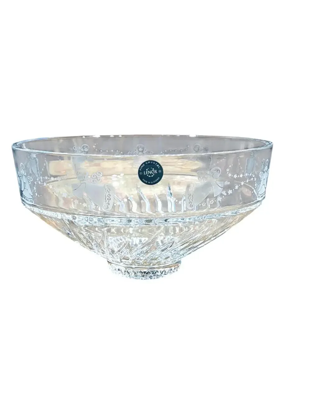 Lenox Christmas Holiday Frosted Etch Angel Crystal Serving Bowl 10”